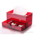 Kotak tisu akrilik merah yang indah dengan kosmetik